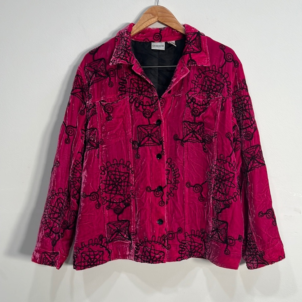 Chico's Jacket Crushed Velvet Embroidered Western Boho